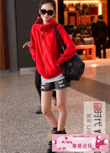 18832 2011 秋冬新款韩版纯色高领卫衣外套 红色 (4).jpg